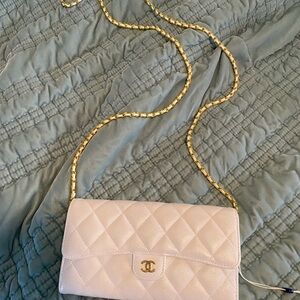 Chic Quilted White Wallet on a Chain